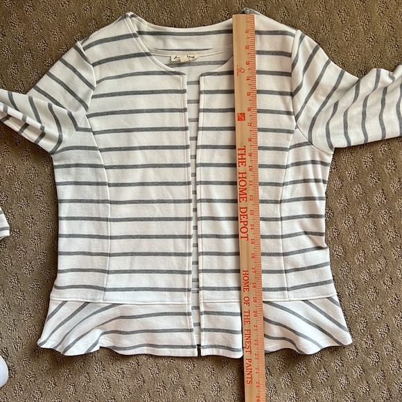 Gray striped Peplum Knit Ruffle Hem Jacket - Picture 7 of 7